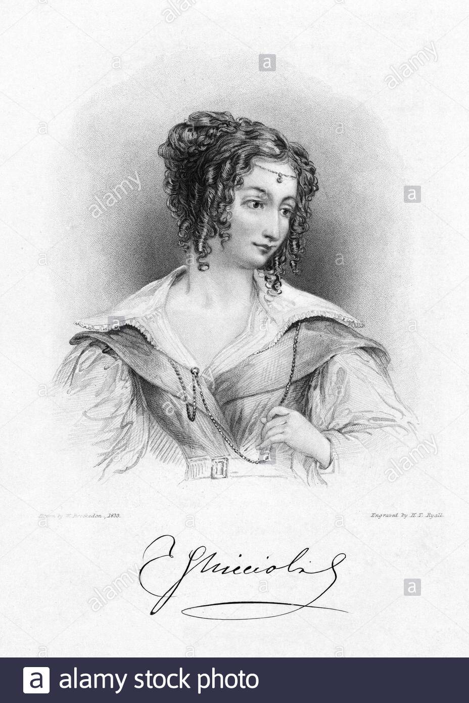 Teresa, Contessa Guiccioli, 1800 – 1873, was the married lover of Lord Byron while he was living in Ravenna and writing the first five cantos of Don Juan. She wrote the biographical account Lord Byron's Life in Italy. Vintage illustration from 1833. Stock Photo
