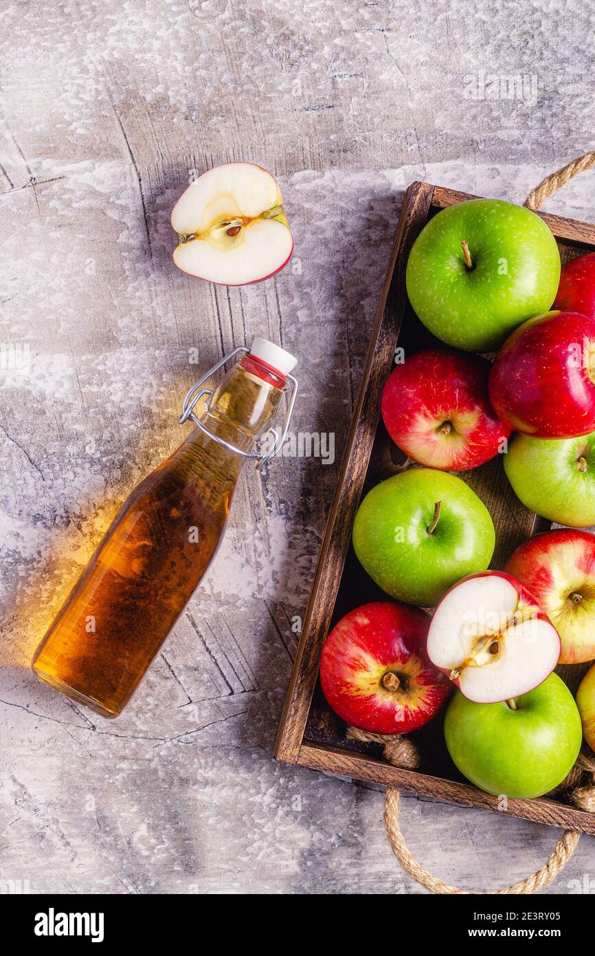 Apple cider vinegar or fermented fruit drink, top view Stock Photo Alamy