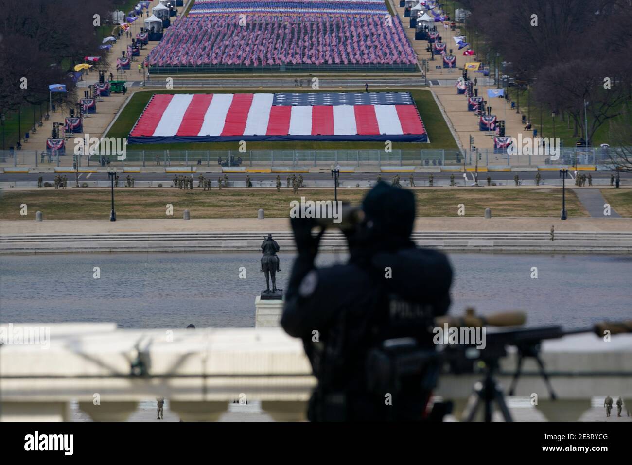A law enforcement personnel monitoring area during the 59th Presidential Inauguration at the U.S. Capitol in Washington, Wednesday, Jan. 20, 2021. (AP Photo/Susan Walsh, Pool)/MediaPunch Stock Photo