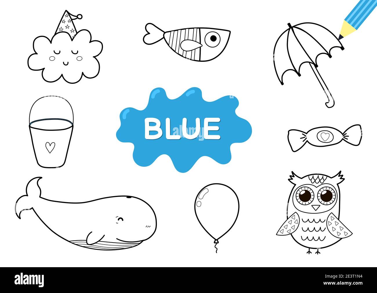 Color the elements in blue. Coloring page for kids. Educational