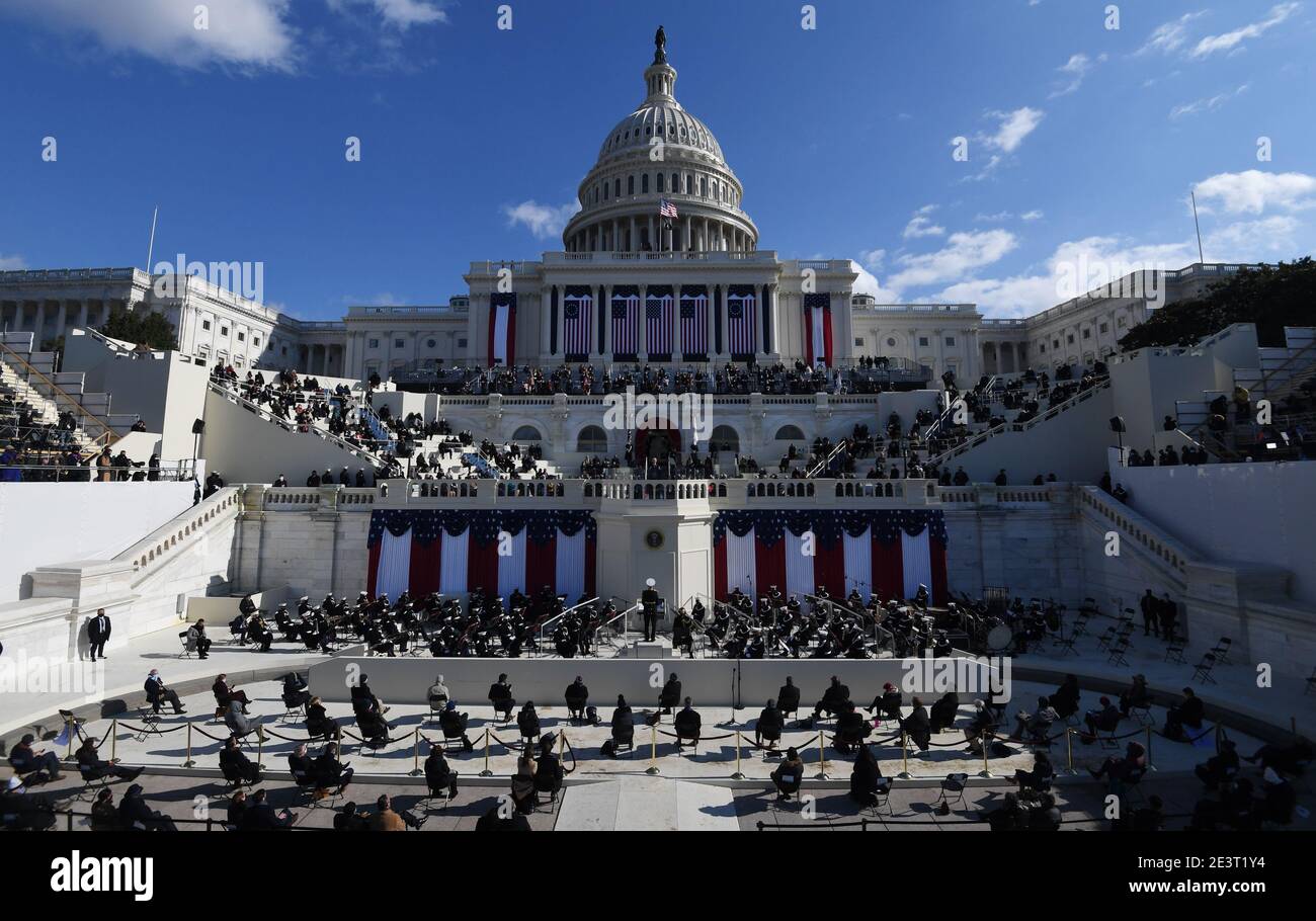 Washington, United States. 20th Jan, 2021. President Joseph Robinette Biden Jr. speaks after taking the oath of office as the 46th President of the United States at the Capitol in Washington, DC on Wednesday, January 20, 2021. Photo by Kevin Dietsch/UPI Credit: UPI/Alamy Live News Stock Photo