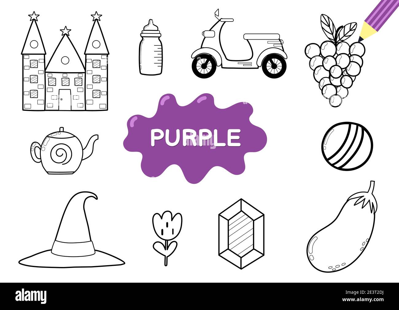 Color the elements in purple. Coloring page for kids. Educational ...