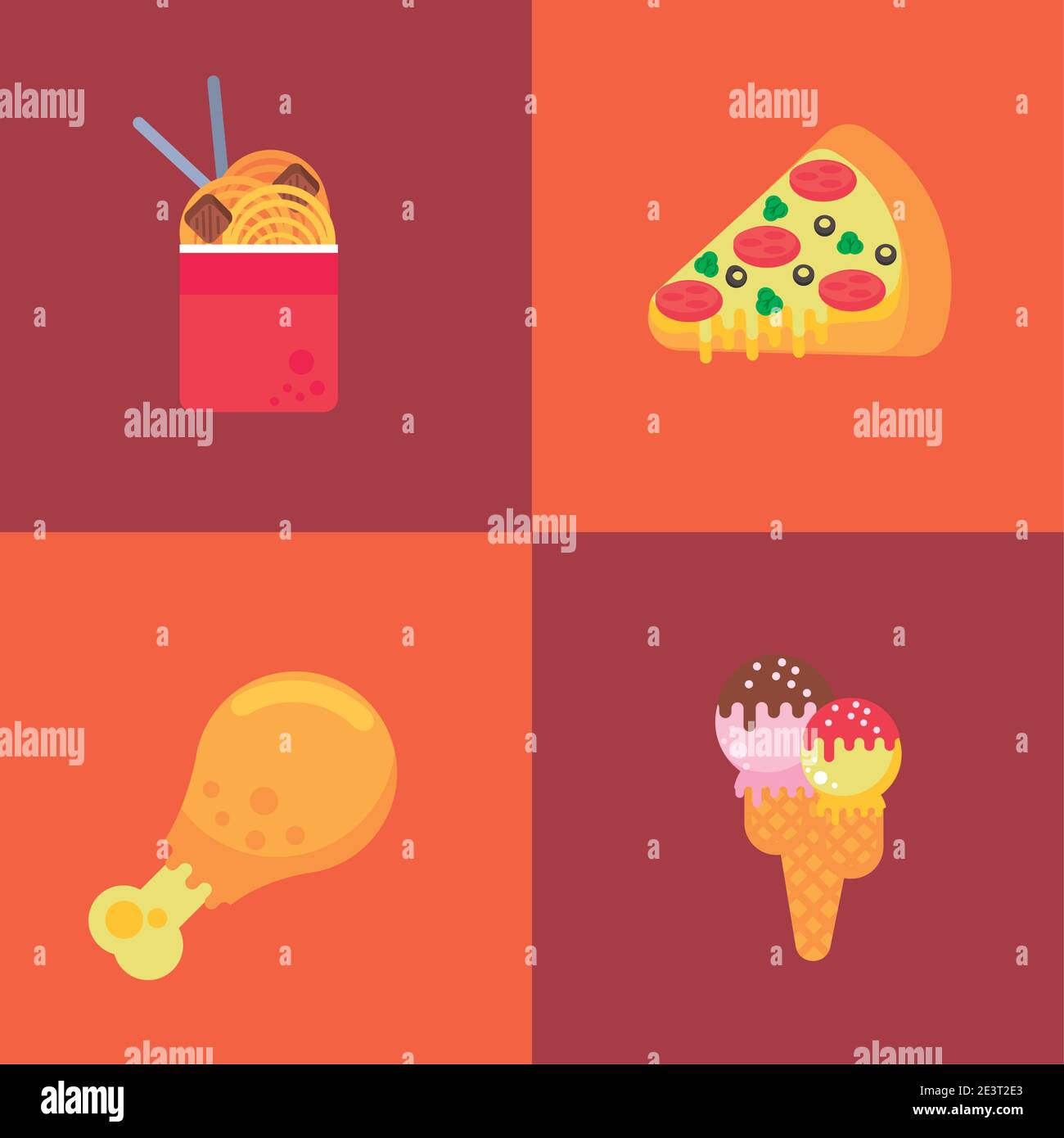 bundle of four street fast food set icons vector illustration design Stock Vector