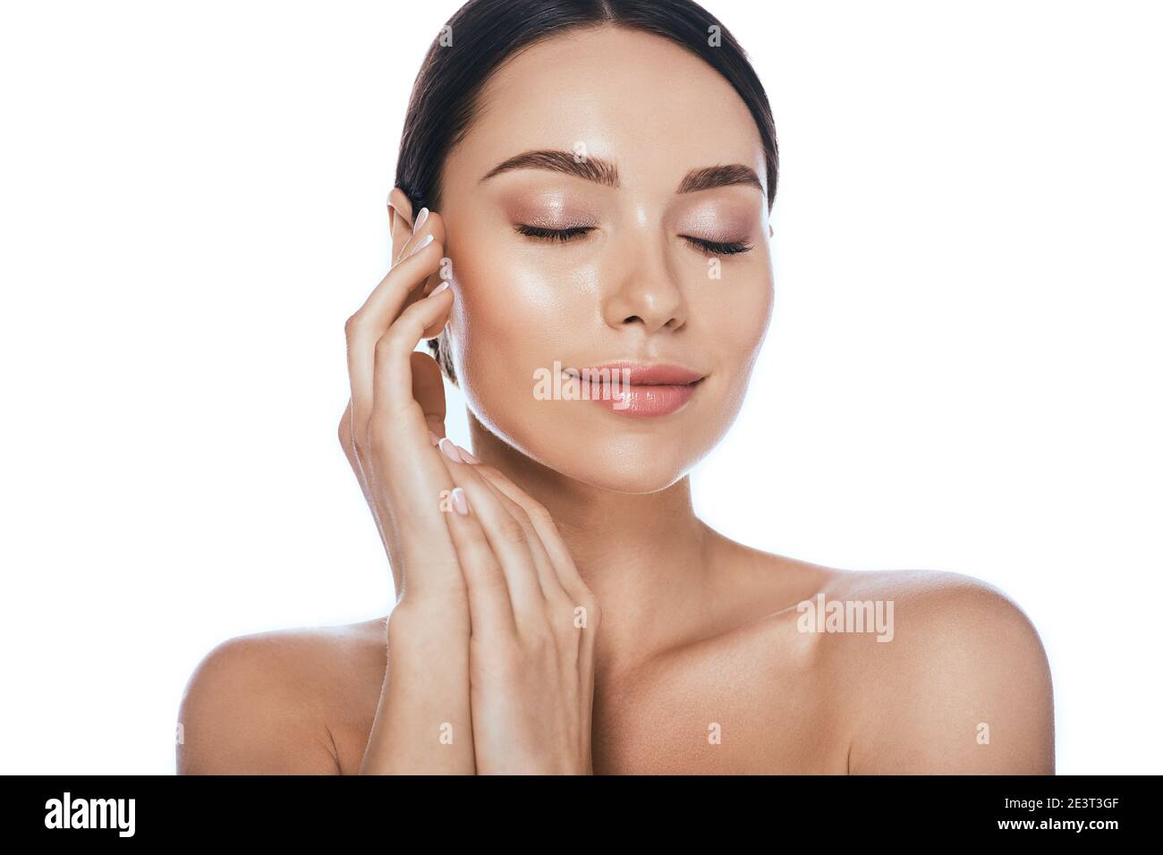 Perfect female face. Beautiful woman with clean and healthy skin with