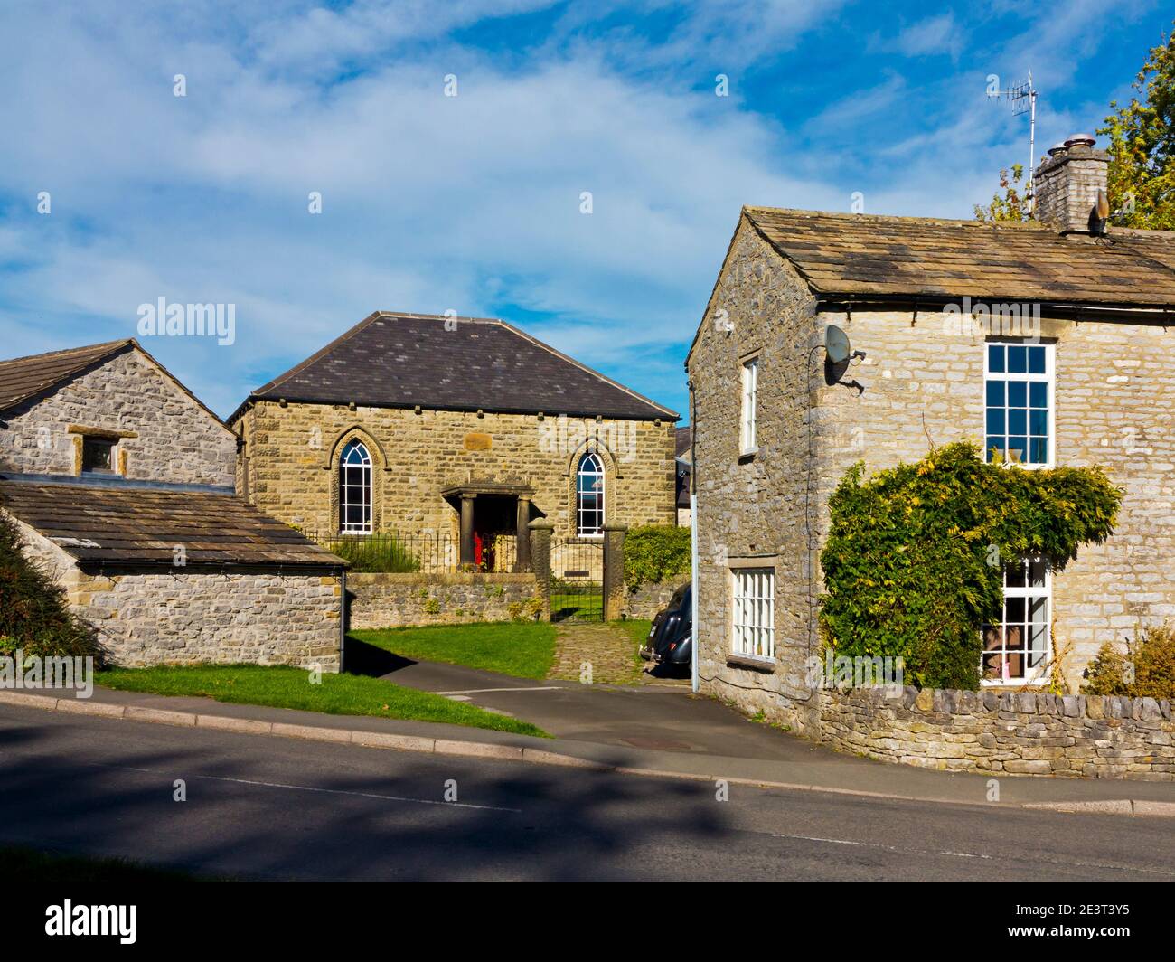 Traditional stone buildings in the village of Foolow in the Peak District National Park