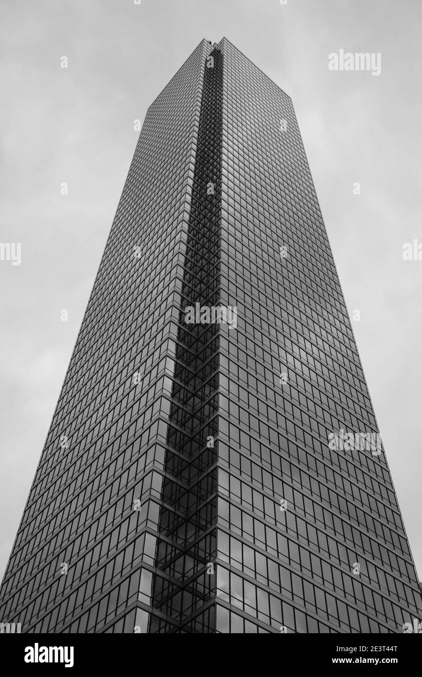 Looking upwards on the glass facade of the bank of America plaza skyscraper in downtown Dallas Stock Photo
