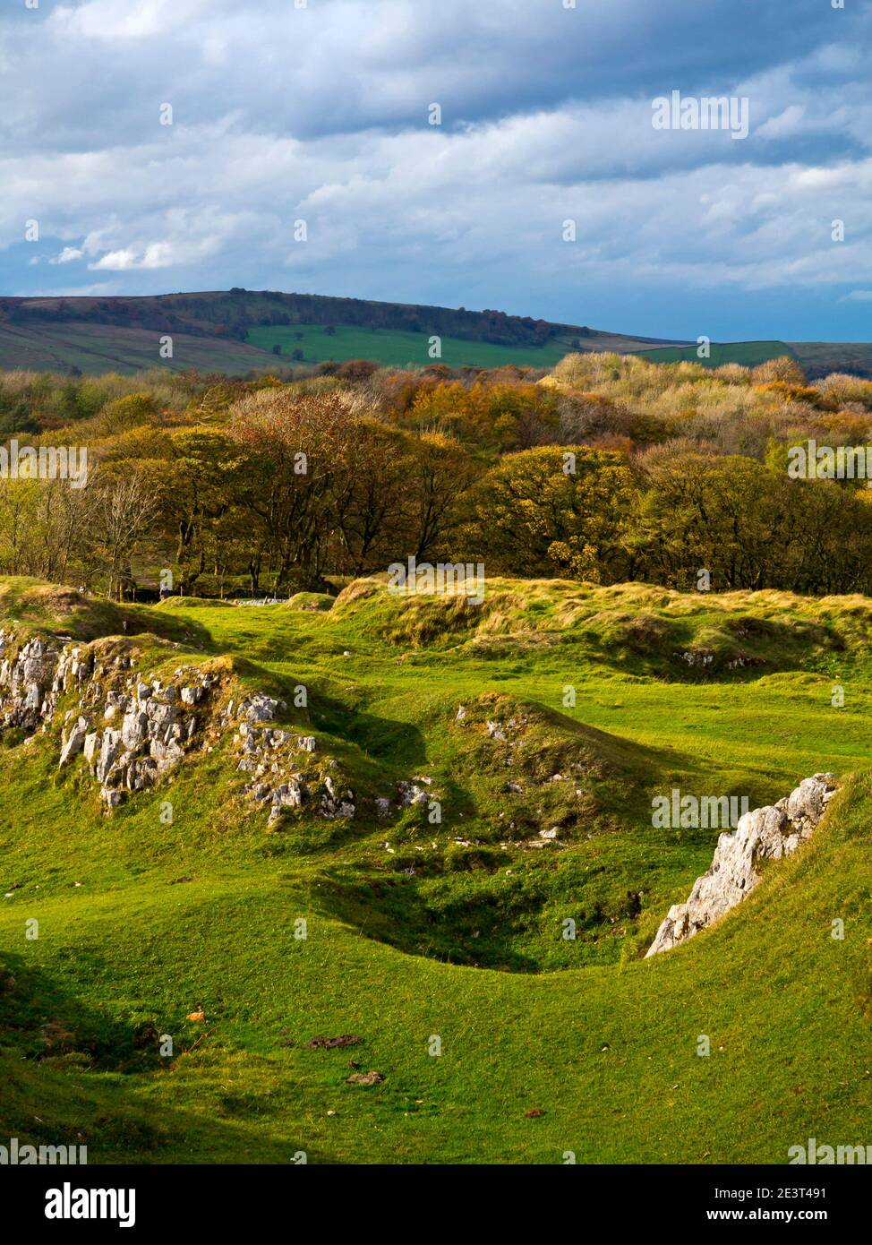 Remains of lime kilns on Grin Low Hill near Buxton in the High   Peak Derbyshire England UK now a country park with walking trails. Stock Photo