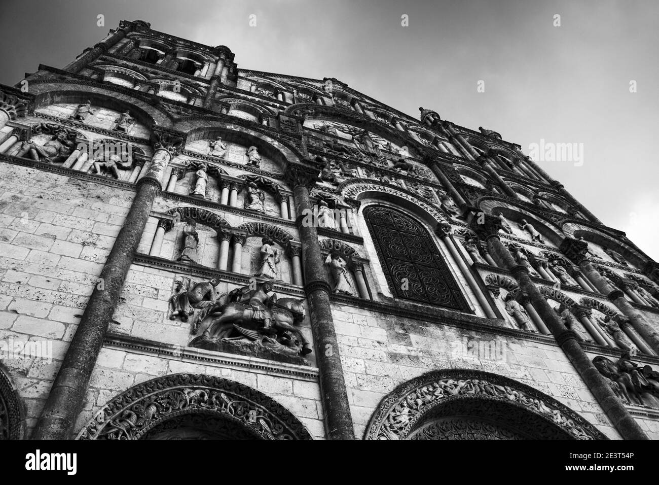 Saint Peter Cathedral. Angouleme, France. Black white historic photo