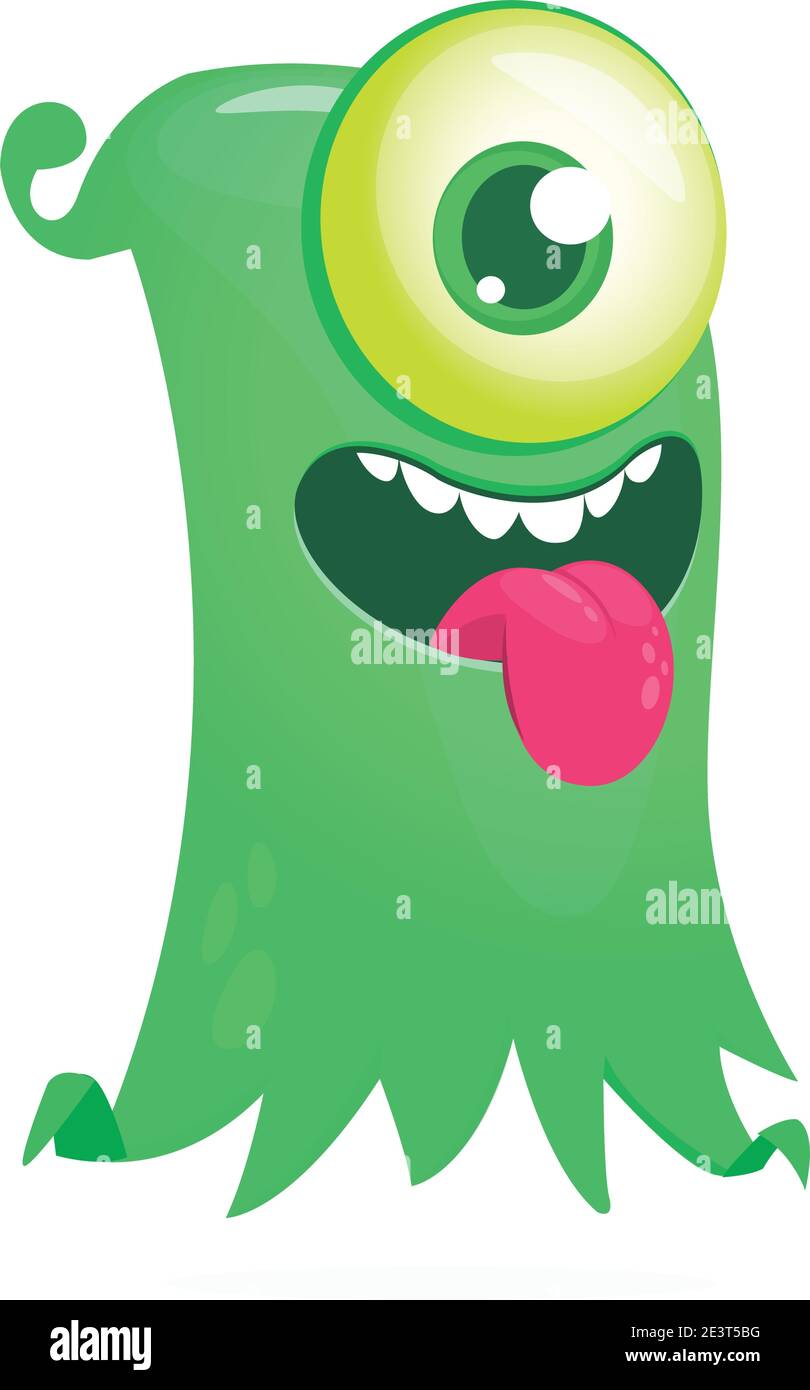 Happy cartoon flying monster with one eye. Vector illustration of funny ghost character Stock Vector