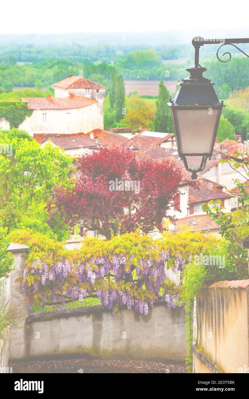 French countryside. Picturesque view of Aubeterre sur Dronne (France), listed as 'One of the most beautiful villages in France' since 1993. Selective Stock Photo