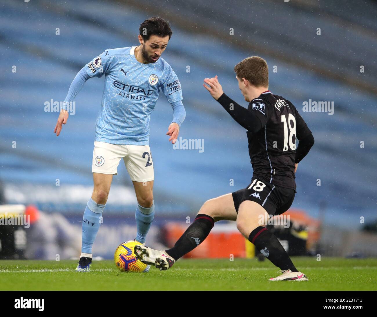 Manchester City S Bernardo Silva Left And Aston Villa S Matt Targett Battle For The Ball During The Premier League Match At The Etihad Stadium Manchester Picture Date Wednesday January 20 2021 Stock Photo Alamy