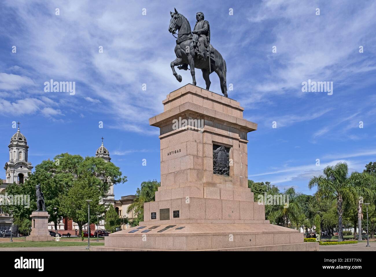 Equestrian statue of national hero José Gervasio Artigas at Plaza Artigas in downtown Salto, northwestern Uruguay Stock Photo