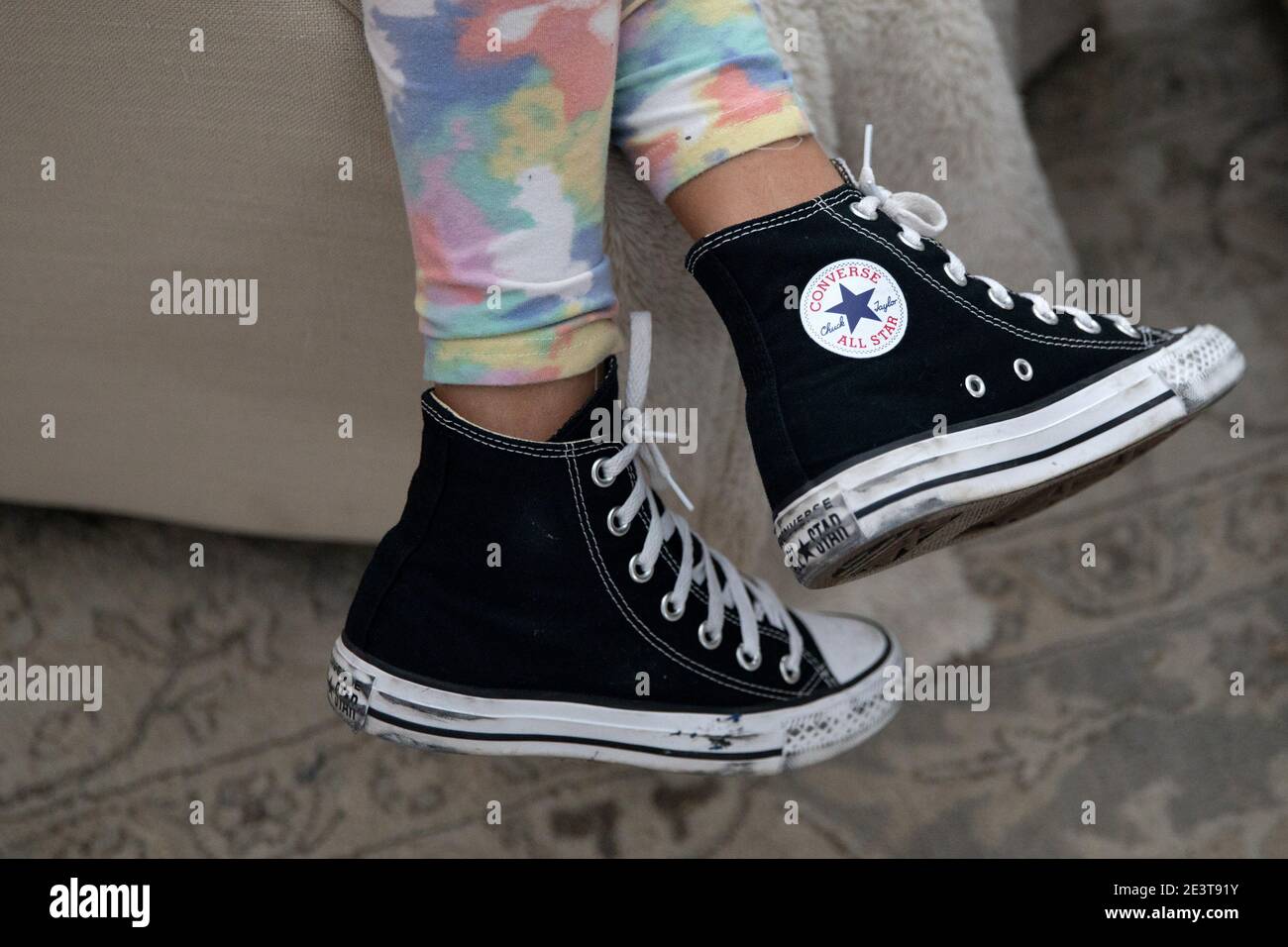 Brooklyn Smith, 10, wears Converse sneakers in honor of Kamala Harris as  she watches the presidential inauguration at her home in Beverly Hills,  Michigan, U.S., January 20, 2021. REUTERS/Emily Elconin Stock Photo - Alamy