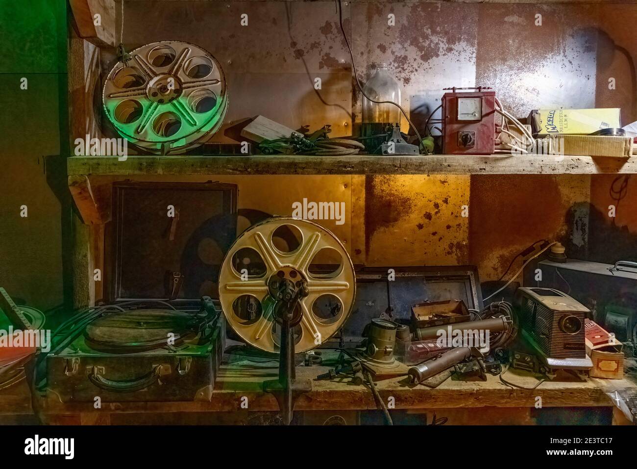 A re-imagined movie makers studio at the Steampunk HQ, Oamaru, New Zealand. Stock Photo