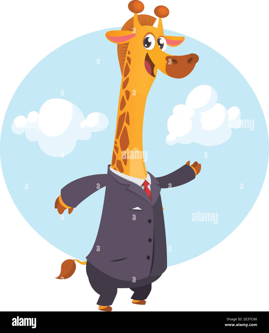 Cartoon giraffe dressed up in office suit presenting. Vector art