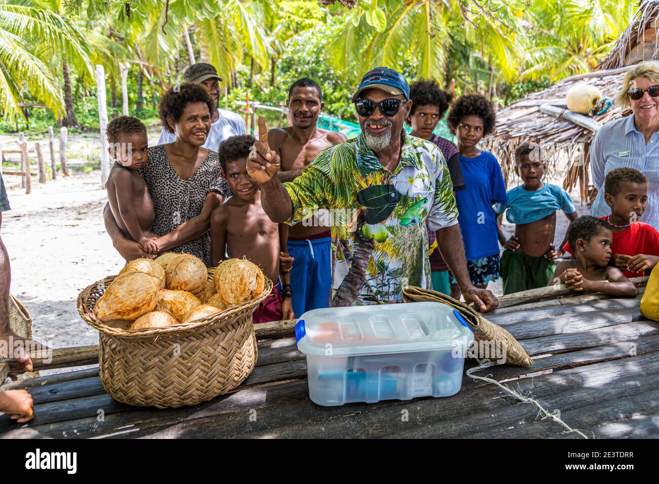 Coconuts on offer for visitors in Papua New Guinea Stock Photo