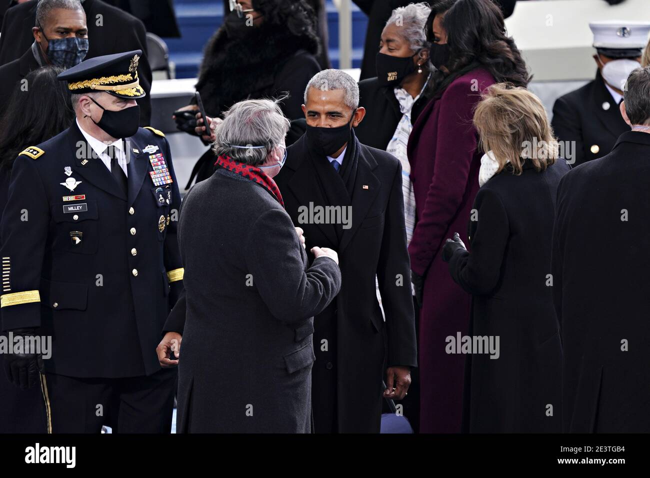 Former U.S. President Barack Obama attends the 59th presidential inauguration in Washington, DC, U.S., on Wednesday, Jan. 20, 2021. Biden will propose a broad immigration overhaul on his first day as president, including a shortened pathway to U.S. citizenship for undocumented migrants - a complete reversal from Donald Trump's immigration restrictions and crackdowns, but one that faces major roadblocks in Congress. Photographer: Kevin Dietsch/UPI/Bloomberg/MediaPunch Stock Photo