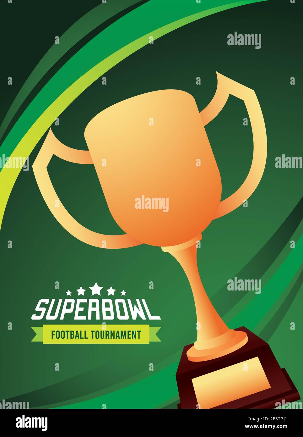 super bowl championship lettering in poster with trophy cup award vector illustration design Stock Vector