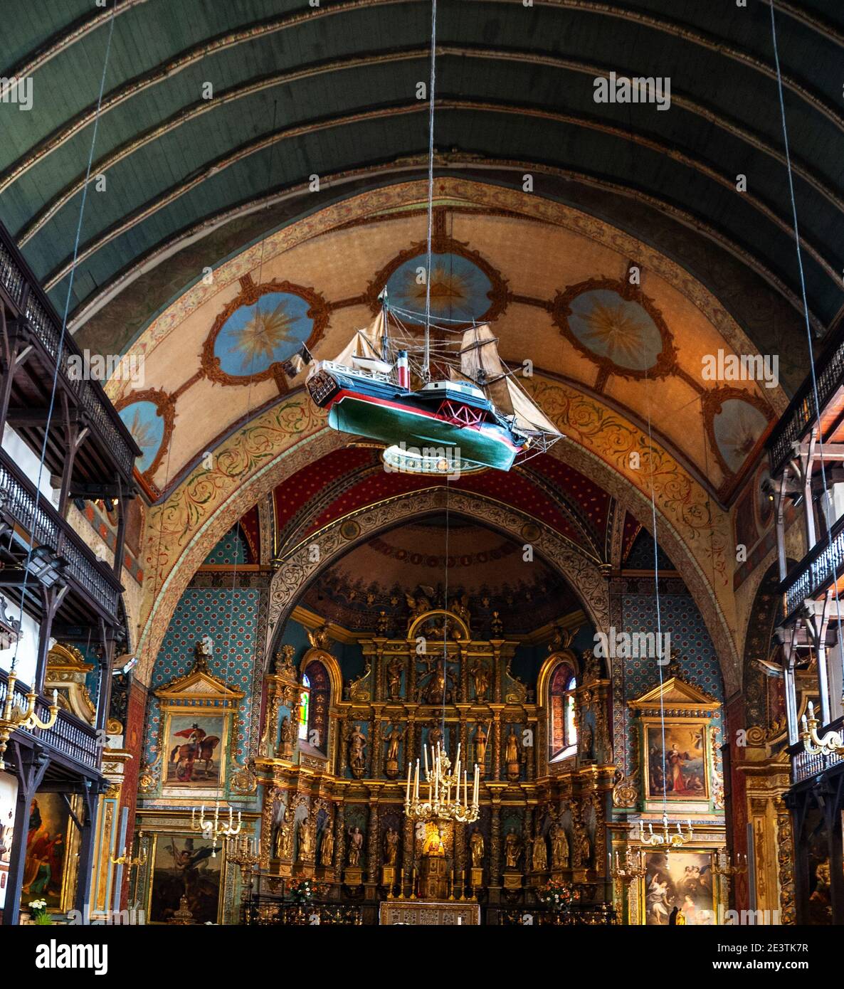 Church of St. John Baptist interior with hanging ship and typical ...