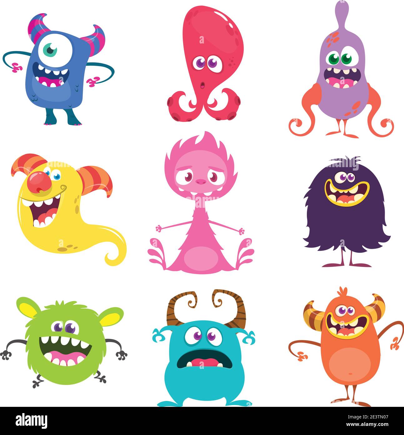 Funny cartoon monsters set. Vector illustration Stock Vector Image ...