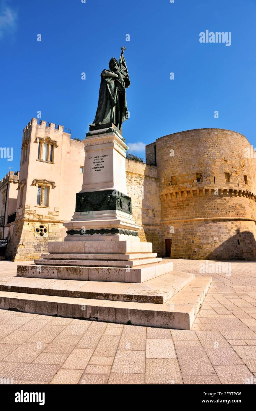 monument dedicated to the heroes and martyrs of Otranto and a glimpse of the historical  Otranto Salento Italy Stock Photo