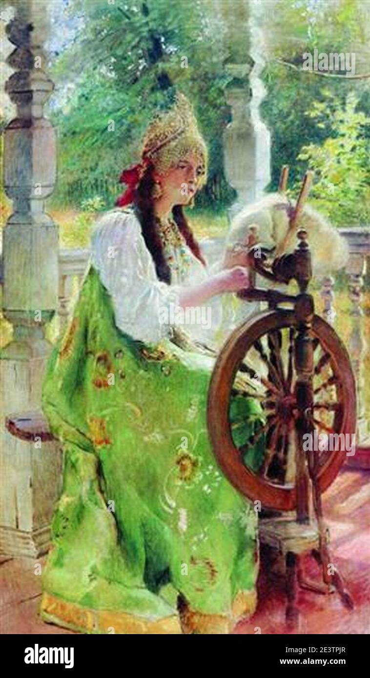 Makovsky atthespinningwheel Stock Photo Alamy