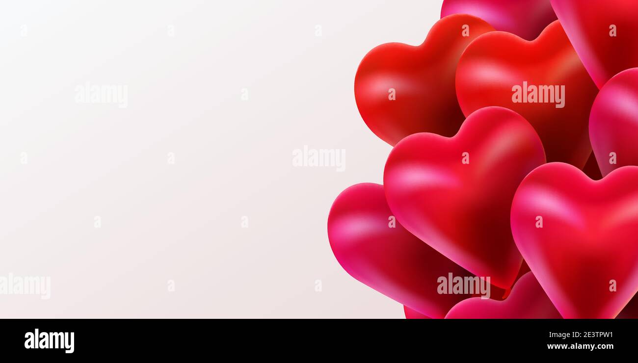 Happy Valentine's Day Background with Flying Glossy Hearts Balloons ...