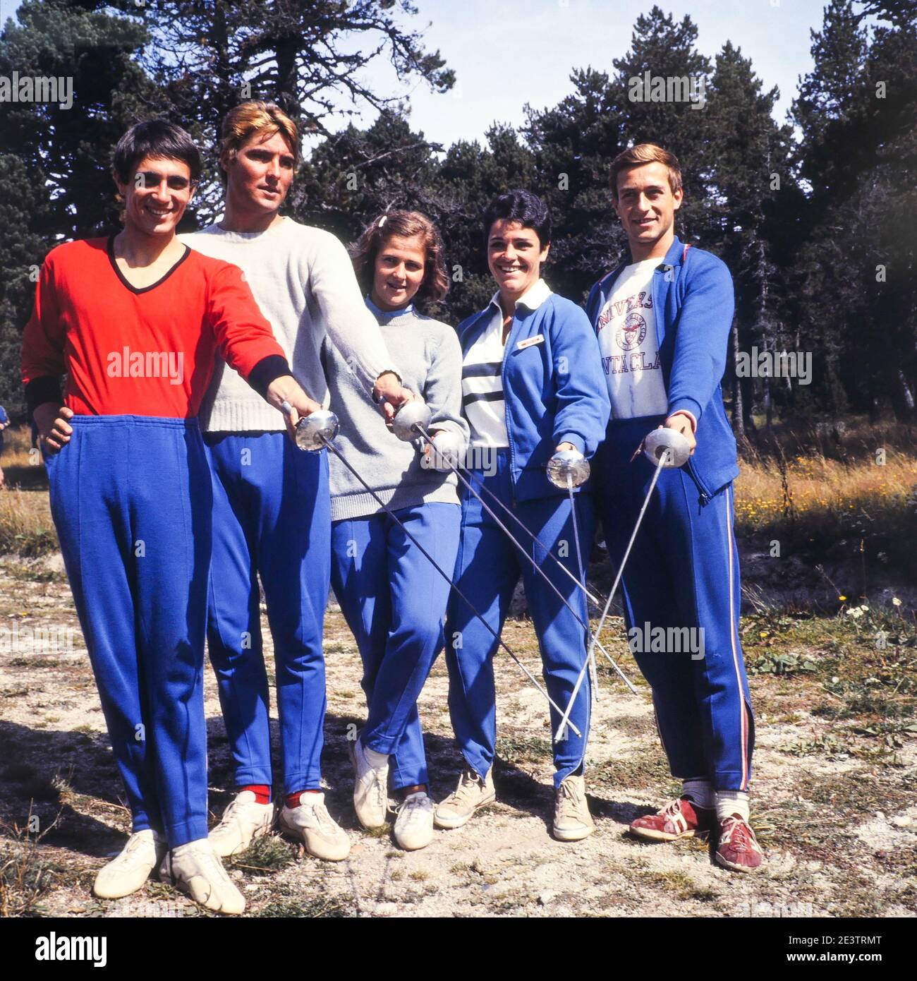 French fence team, FontRomeu, PyrénéesAtlantiques, France, 1968 Stock