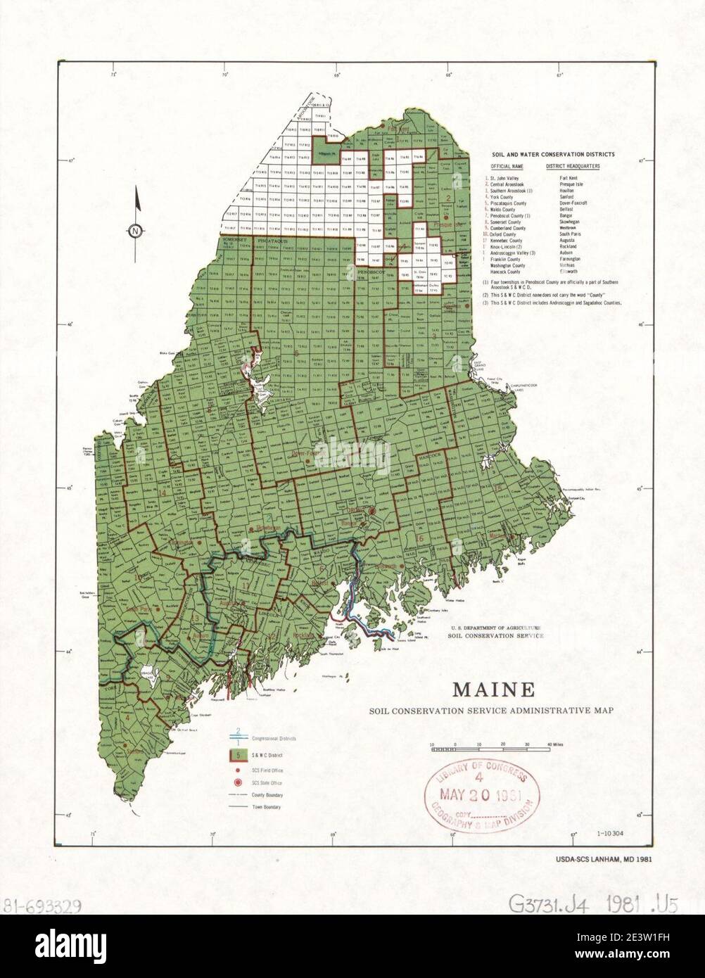 Maine, Soil Conservation Service administrative map Stock Photo Alamy