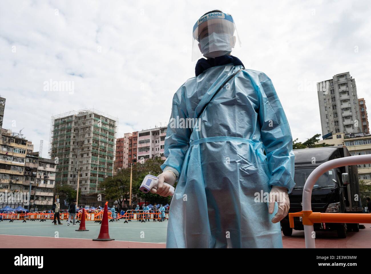 A health worker wearing a personal protective equipment (PPE) and a