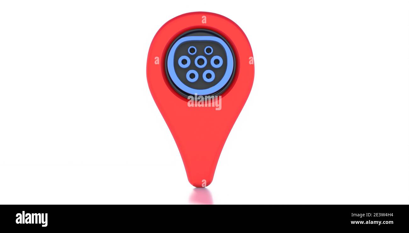 Electric car charging stations locations. Map pointer pin with electric