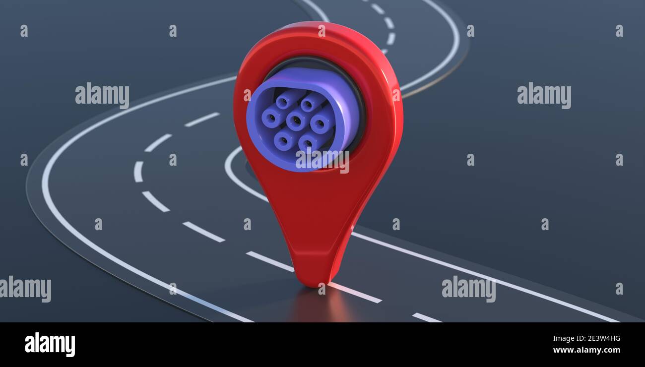Electric car charging stations location. Map marker with electric