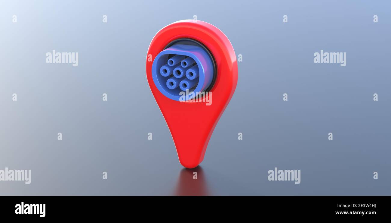 Electric car charging stations location. Map marker with electric