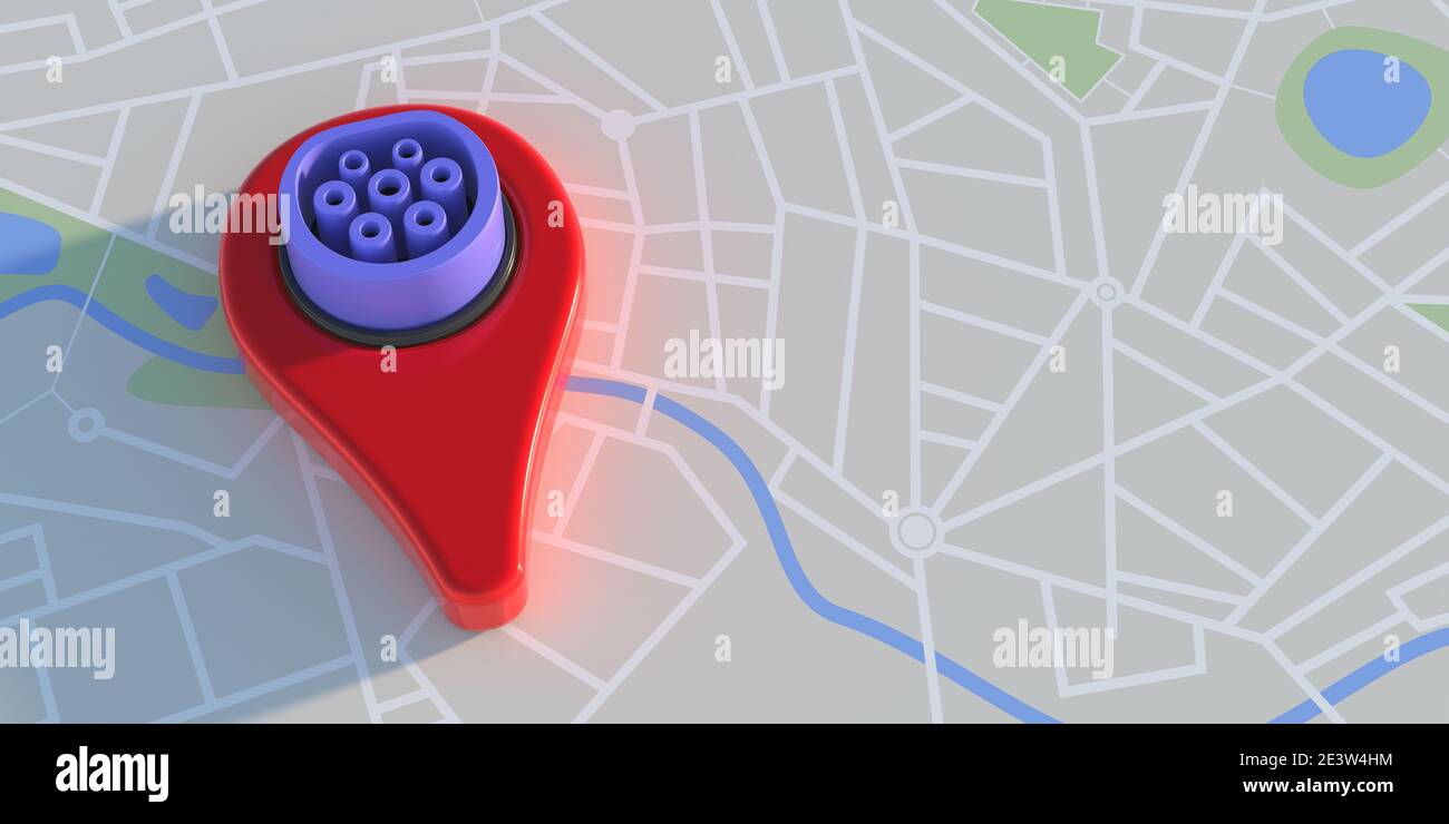 Electric vehicles chargers on the map. Location of electric car