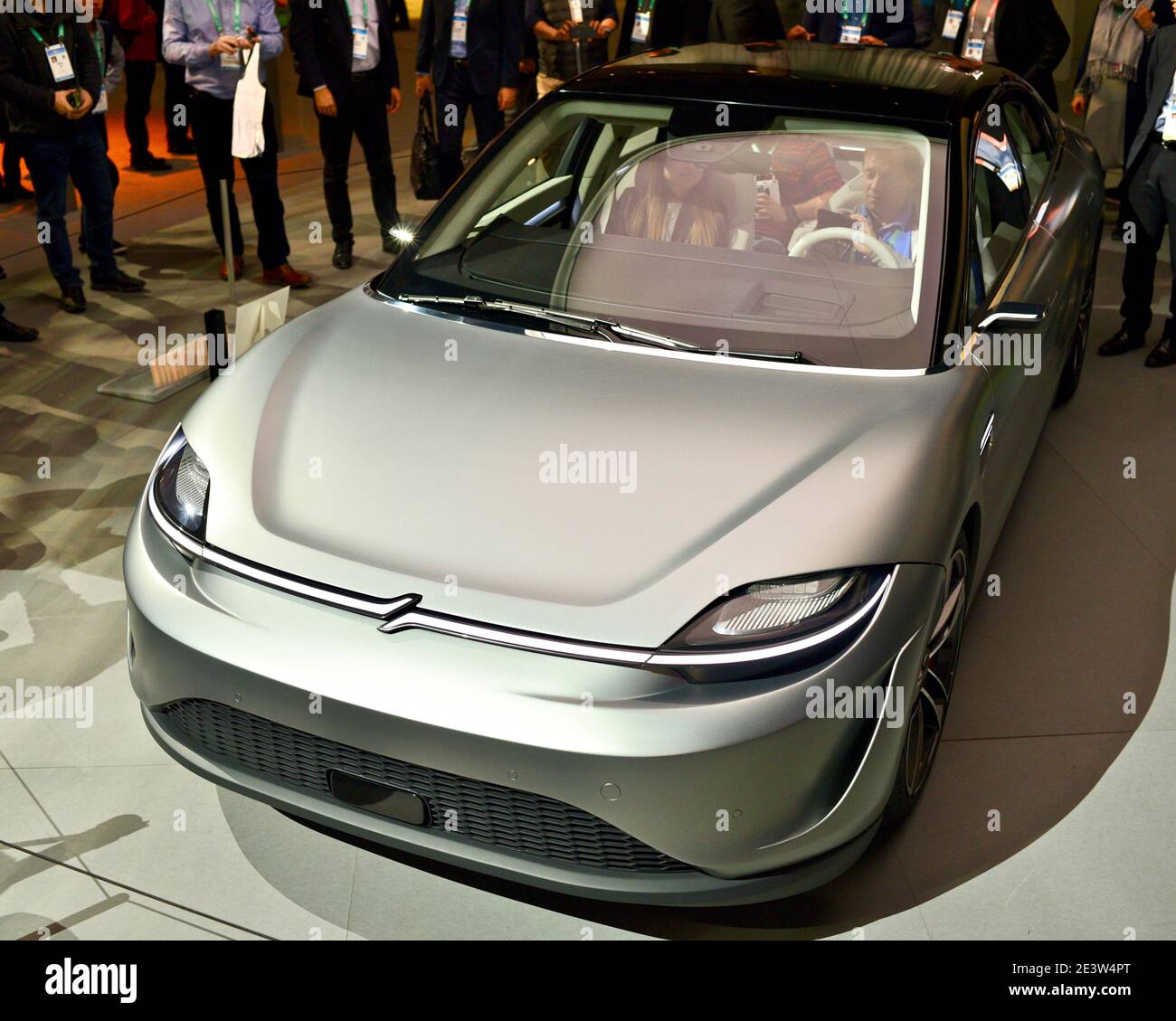 Allelectric Sony VisionS concept electric sedan vehicle on display at
