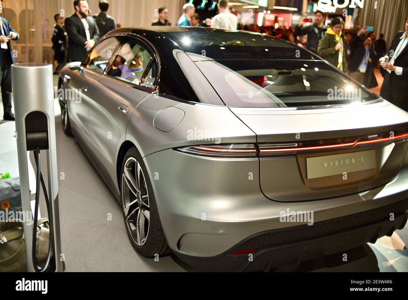 Allelectric Sony VisionS concept electric sedan vehicle on display at