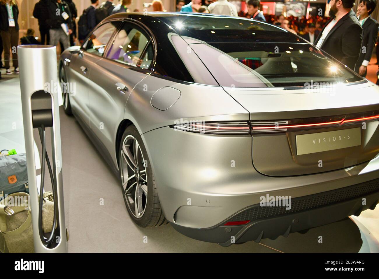 Allelectric Sony VisionS concept electric sedan vehicle on display at