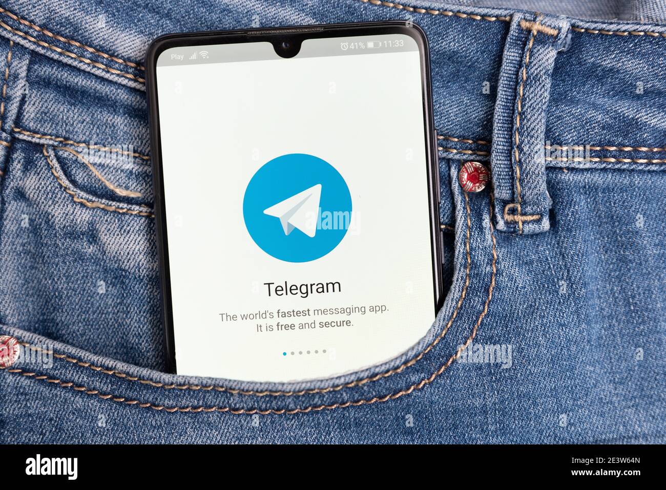 Wroclaw, Poland - JAN 20, 2021: Telegram application on smart phone with Android. Telegram app chosen by users for privacy policy Stock Photo