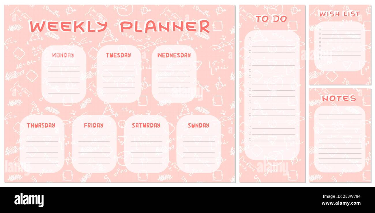 Cute Pink And White Weekly Planner To Do List Notes Wish List On 