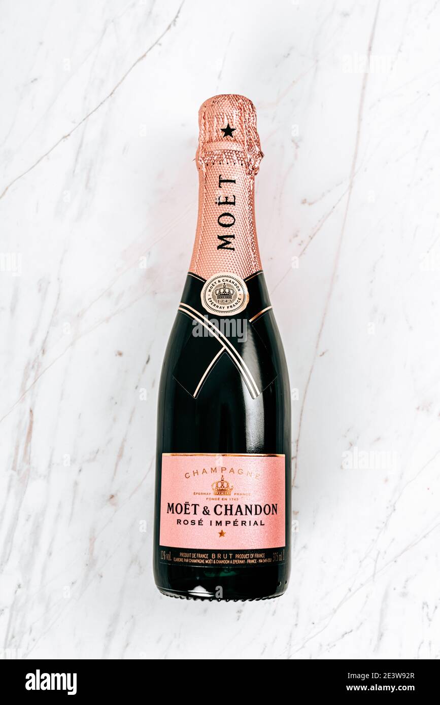 PARIS, FRANCE - JANUARY 20, 2021: Moet Chandon French Wine Champagne Bottle Stock Photo