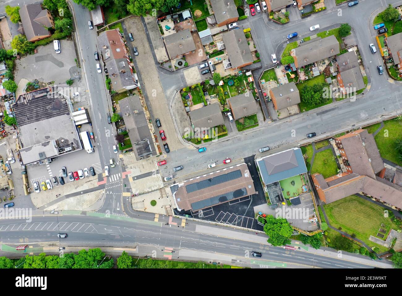 Aerial photo of the village of Pudsey in Leeds West Yorkshire showing a