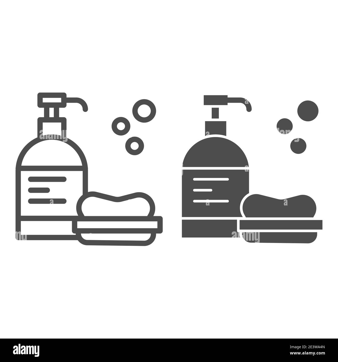 Licquid gel and soap line and solid icon, Personal hygiene concept, Hand soap and lotion sign on white background, bathing stuff icon set in outline Stock Vector