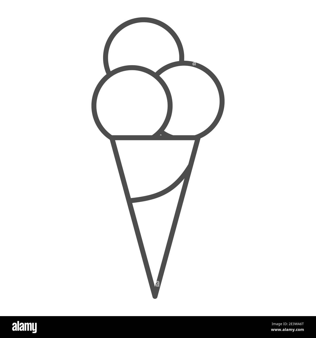 Ice cream thin line icon, Summer concept, three ice cream balls in cone ...