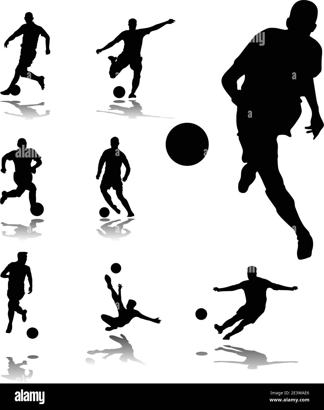 soccer players collection  in action silhouette vector Stock Vector