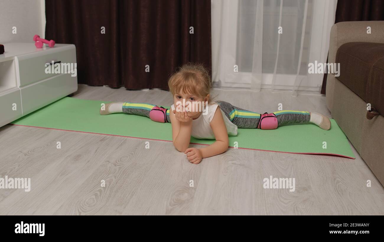 Fit little child kid training gymnastics fitness twine stretching ...