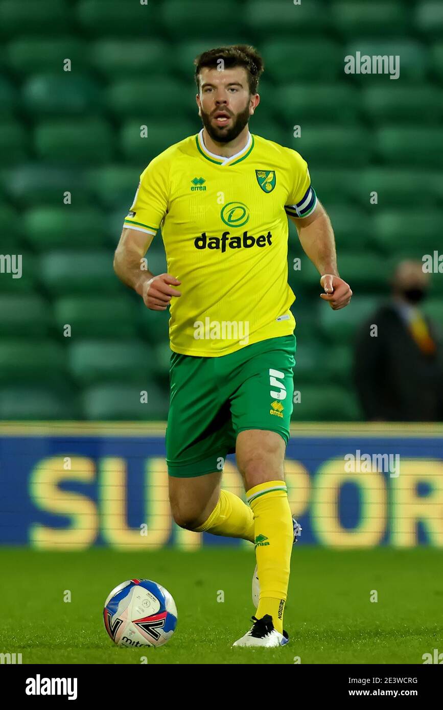 Norwich, Norfolk, UK. 20th January 2021; Carrow Road, Norwich, Norfolk, England, English Football League Championship Football, Norwich versus Bristol City; Grant Hanley of Norwich City Credit: Action Plus Sports Images/Alamy Live News Stock Photo
