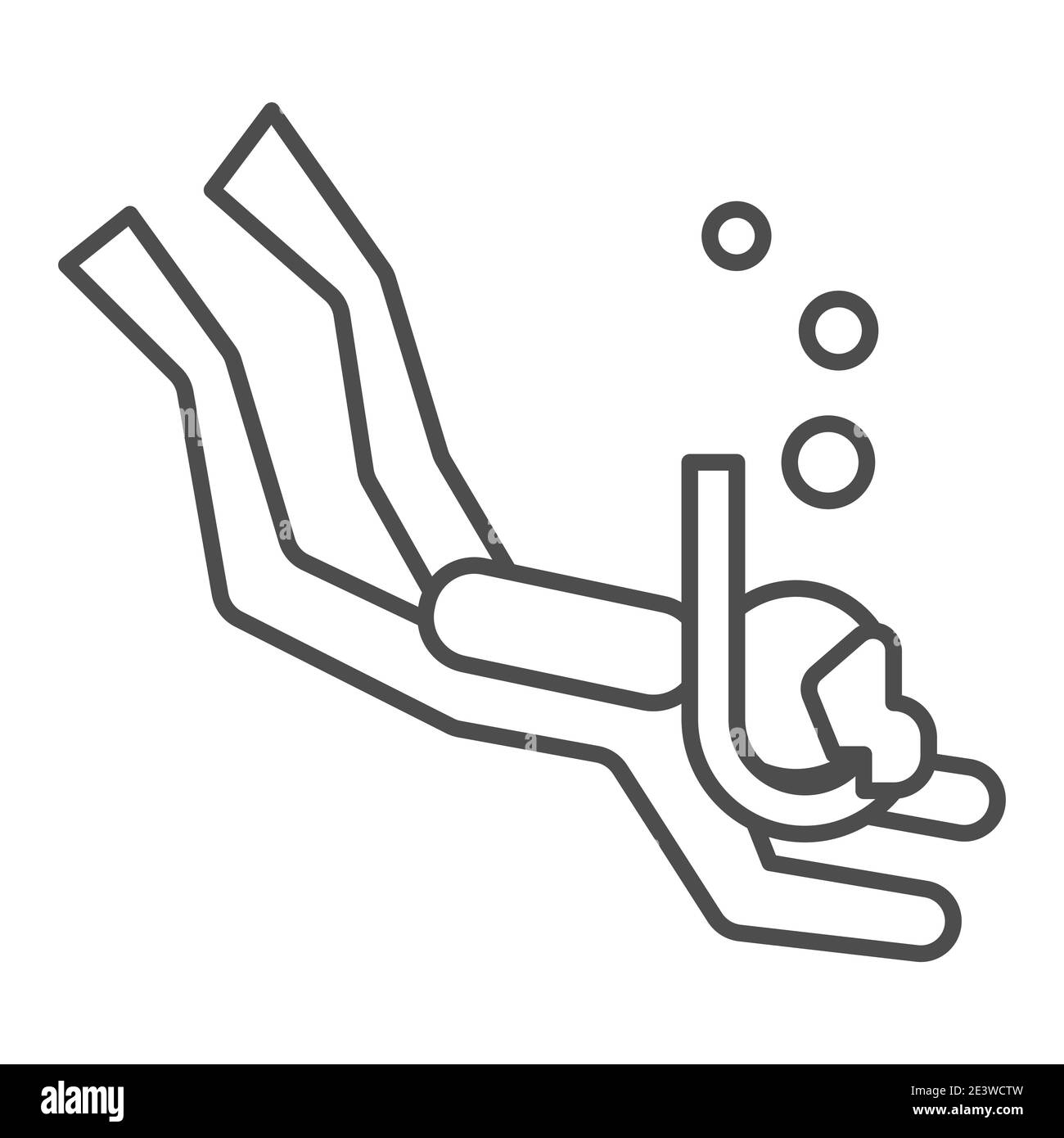 Diver thin line icon, underwater sport concept, Swimming diver in deep