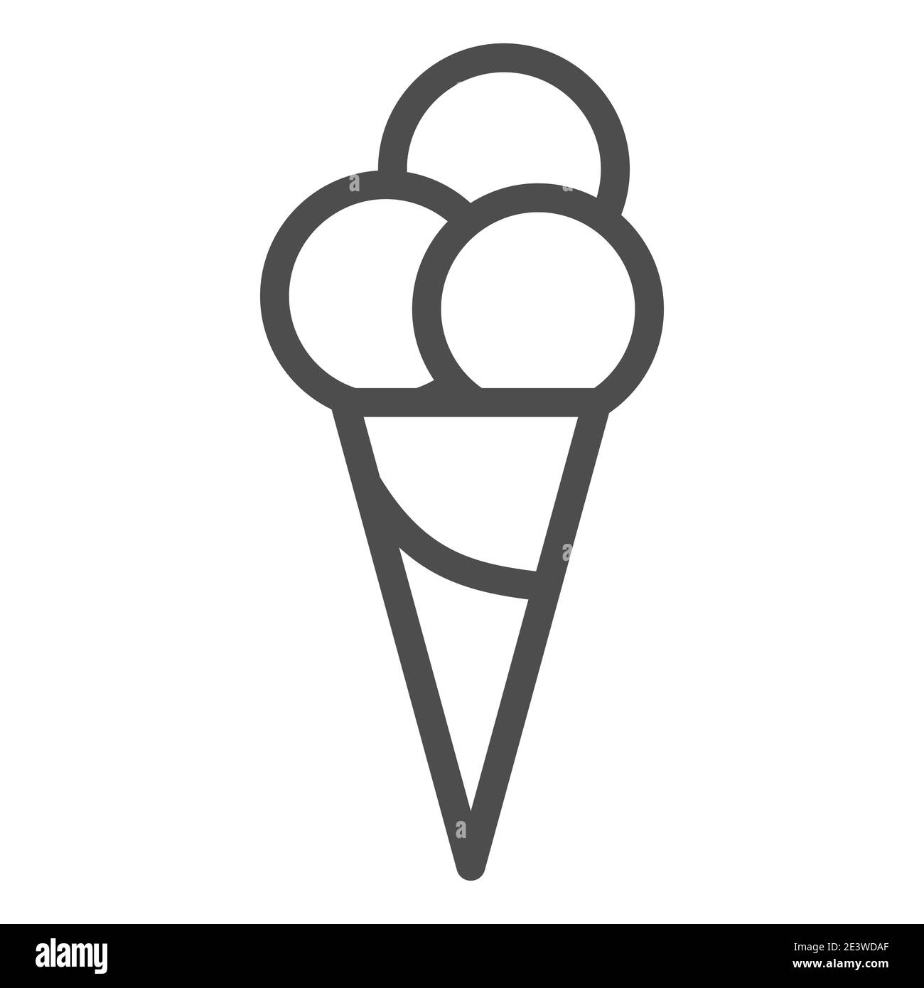 Ice cream line icon, Summer concept, three ice cream balls in cone waffle sign on white background, Ice-cream icon in outline style for mobile concept Stock Vector