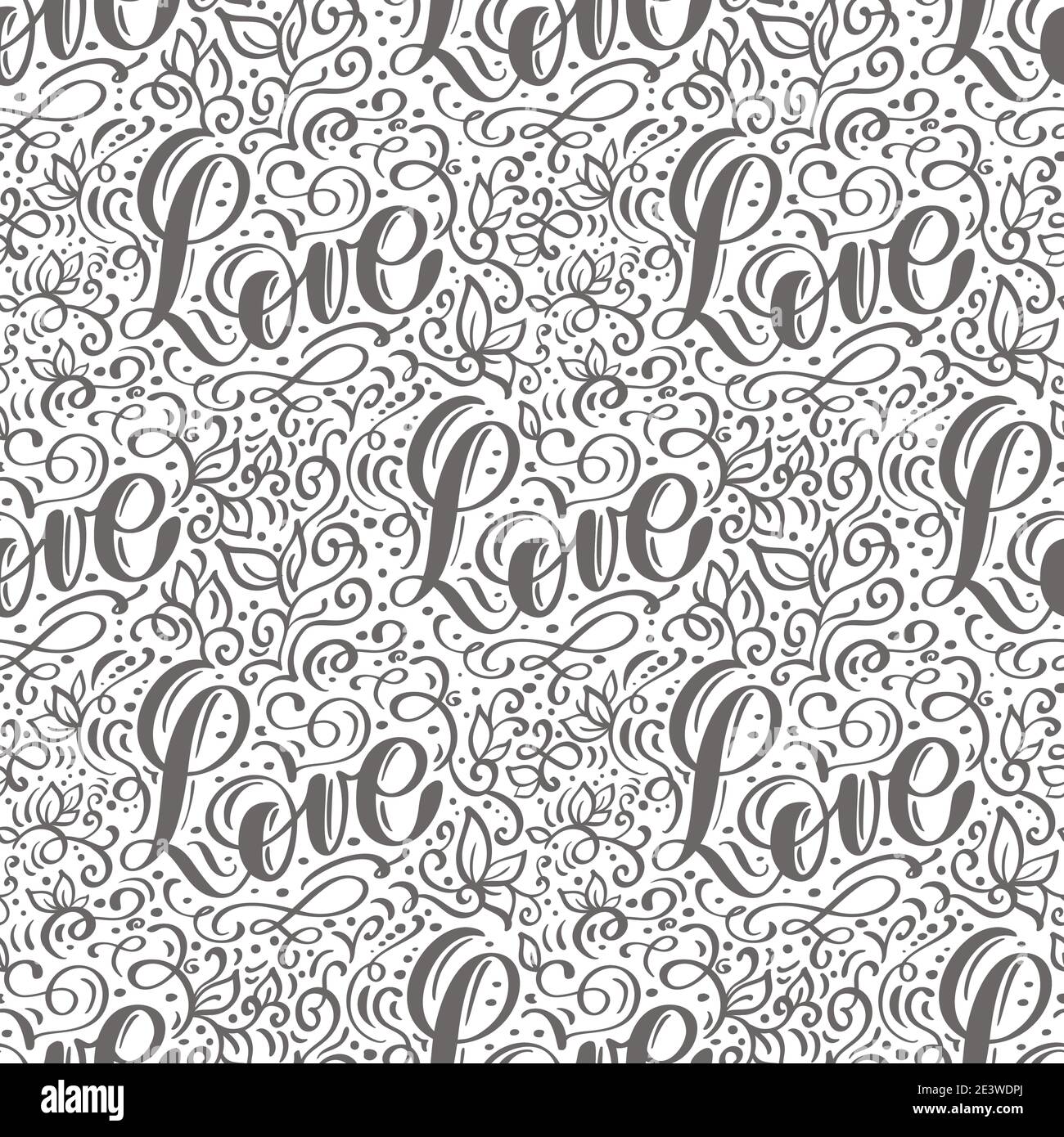 Vector seamless pattern with Love lettering calligraphy for valentines ...