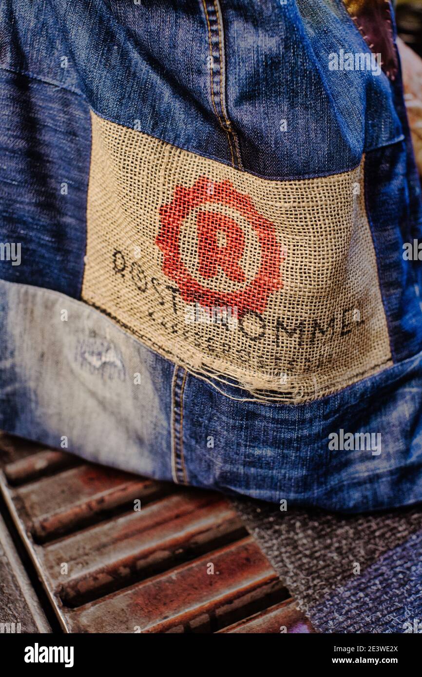 denim jeans with coffee sack Stock Photo